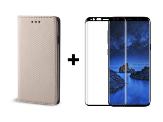 9D SKLO + PÚZDRO 2v1 pre Samsung Galaxy S8 Knižkové magnet zlaté