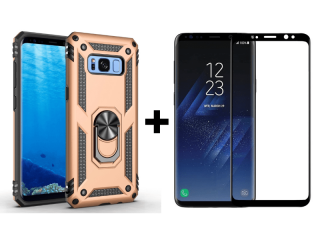 9D SKLO + PUZDRO 2v1 pre Samsung Galaxy S8 Plus - Ring Armor zlaté