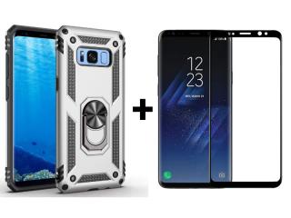 9D SKLO + PUZDRO 2v1 pre Samsung Galaxy S8 - Ring Armor sivé