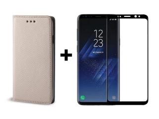 9D SKLO + PÚZDRO 2v1 pre Samsung Galaxy S9 Plus Knižkové magnet zlaté