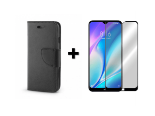 9D SKLO + PÚZDRO 2v1 pre Xiaomi Redmi 8A Knižkové púzdro fancy čierne