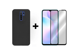 9D SKLO + PÚZDRO 2v1 pre Xiaomi Redmi 9 čierne