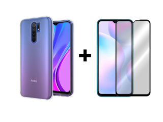 9D SKLO + PÚZDRO 2v1 pre Xiaomi Redmi 9 priesvitné