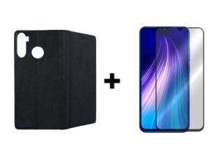 9D SKLO + PÚZDRO 2v1 pre Xiaomi Redmi Note 8 Knižkové púzdro čierne