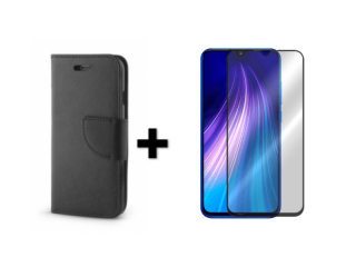 9D SKLO + PÚZDRO 2v1 pre Xiaomi Redmi Note 8 Knižkové púzdro fancy čierne