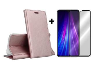 9D SKLO + PUZDRO 2v1 pre Xiaomi Redmi Note 8 Pro - Knižkové MAGNETIC ružové