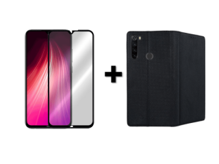 9D SKLO + PÚZDRO 2v1 pre Xiaomi Redmi Note 8T Knižkové púzdro čierne