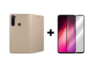 9D SKLO + PÚZDRO 2v1 pre Xiaomi Redmi Note 8T Knižkové púzdro zlaté