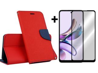 9D SKLO + PUZDRO pre Motorola Moto G23 / G13 - Knižkové FANCY červeno modré