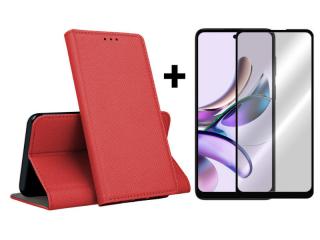 9D SKLO + PUZDRO pre Motorola Moto G23 / G13 - Knižkové puzdro MAGNET červené