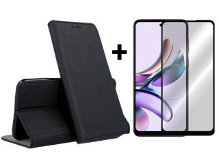 9D SKLO + PUZDRO pre Motorola Moto G23 / G13 - Knižkové puzdro MAGNET čierne