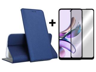 9D SKLO + PUZDRO pre Motorola Moto G23 / G13 - Knižkové puzdro MAGNET modré