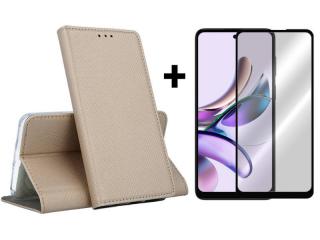 9D SKLO + PUZDRO pre Motorola Moto G23 / G13 - Knižkové puzdro MAGNET zlaté