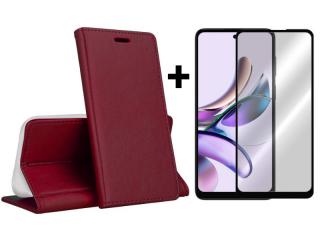 9D SKLO + PUZDRO pre Motorola Moto G23 / G13 - Knižkové puzdro MAGNETIC bordové