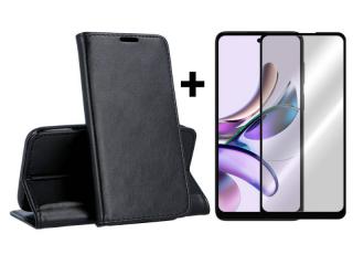 9D SKLO + PUZDRO pre Motorola Moto G23 / G13 - Knižkové puzdro MAGNETIC čierne