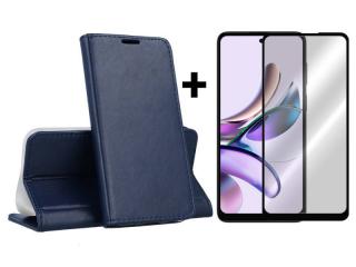 9D SKLO + PUZDRO pre Motorola Moto G23 / G13 - Knižkové puzdro MAGNETIC modré