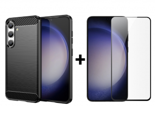 SKLO + KRYT 2v1 pre Samsung Galaxy S24 5G - CARBON čierny (Zadný kryt a sklo pre Samsung Galaxy S24 5G)
