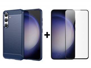 SKLO + KRYT 2v1 pre Samsung Galaxy S24 5G - CARBON modrý (Zadný kryt a sklo pre Samsung Galaxy S24 5G)