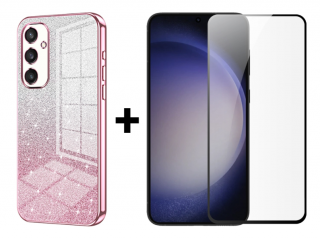 SKLO + KRYT 2v1 pre Samsung Galaxy S24 5G - SHINING ružovo strieborné (Zadný kryt a sklo pre Samsung Galaxy S24 5G)