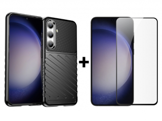 SKLO + KRYT 2v1 pre Samsung Galaxy S24 5G - THUNDER čierny (Zadný kryt a sklo pre Samsung Galaxy S24 5G)