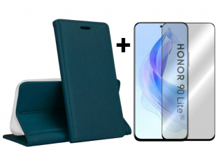 SKLO + PUZDRO 2v1 pre Honor 90 Lite 5G - Knižkové MAGNETIC zelené (Puzdro a sklo pre Honor 90 Lite 5G)