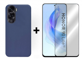 SKLO + PUZDRO 2v1 pre Honor 90 Lite 5G - Silikónové modré (Puzdro a sklo pre Honor 90 Lite 5G)