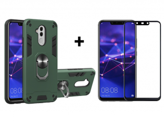 SKLO + PUZDRO 2v1 pre Huawei Mate 20 Lite - Tvrdené RING ARMOR zelené (Puzdro a sklo pre Huawei Mate 20 Lite)