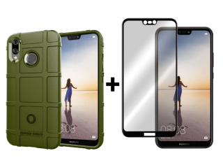 SKLO + PUZDRO 2v1 pre Huawei P20 Lite - Tvrdené COVERAGE zelené (Puzdro a sklo pre Huawei P20 Lite)