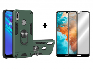 SKLO + PUZDRO 2v1 pre Huawei Y6 2019 - Tvrdené RING ARMOR zelené (Puzdro a sklo pre Huawei Y6 2019)