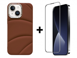 SKLO + PUZDRO 2v1 pre iPhone 15 Plus - JACKET hnedé (Zadný ochranný kryt a sklo pre iPhone 15 Plus)