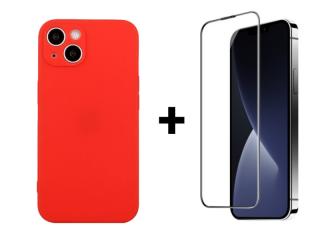 SKLO + PUZDRO 2v1 pre iPhone 15 Plus - Silikónové červené (Zadný ochranný kryt a sklo pre iPhone 15 Plus)