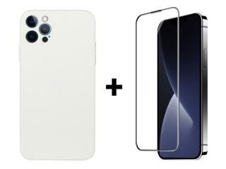 SKLO + PUZDRO 2v1 pre iPhone 15 Pro - Silikónové biele (Zadný ochranný kryt a sklo pre iPhone 15 Pro)