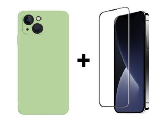 SKLO + PUZDRO 2v1 pre iPhone 15 - Silikónové zelené (Zadný ochranný kryt a sklo pre iPhone 15)