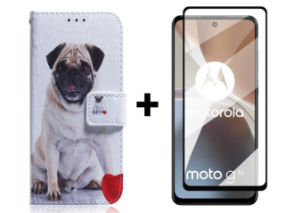 SKLO + PUZDRO 2v1 pre Motorola Moto G32 - Knižkové ART PUG (Puzdro a sklo pre Motorola Moto G32)