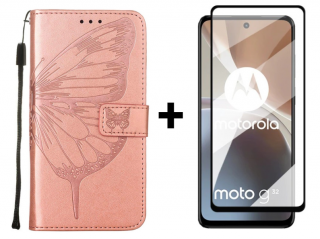 SKLO + PUZDRO 2v1 pre Motorola Moto G32 - Knižkové BUTTERFLY ružové (Puzdro a sklo pre Motorola Moto G32)