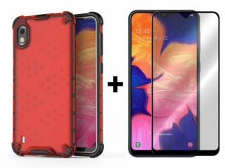 SKLO + PUZDRO 2v1 pre Samsung Galaxy A10 - Tvrdené HONEYCOMB červené (Puzdro a sklo pre Samsung Galaxy A10)