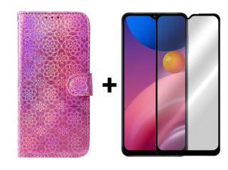 SKLO + PUZDRO 2v1 pre Samsung Galaxy A13 4G - Knižkové COLORFUL ružové (Puzdro a sklo pre Samsung Galaxy A13 4G)