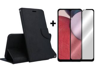 SKLO + PUZDRO 2v1 pre Samsung Galaxy A14 4G / A14 5G - Knižkové FANCY čierne