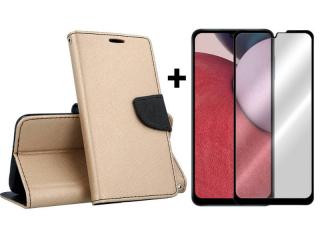 SKLO + PUZDRO 2v1 pre Samsung Galaxy A14 4G / A14 5G - Knižkové FANCY zlaté