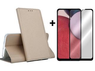 SKLO + PUZDRO 2v1 pre Samsung Galaxy A14 4G / A14 5G - Knižkové MAGNET zlaté