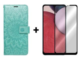 SKLO + PUZDRO 2v1 pre Samsung Galaxy A14 4G / A14 5G - Knižkové MANDALA zelené