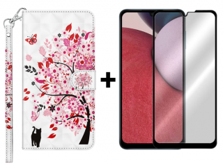 SKLO + PUZDRO 2v1 pre Samsung Galaxy A14 4G / A14 5G - Knižkové TREE rose (Puzdro a sklo pre Samsung Galaxy A14 4G / A14 5G)