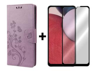 SKLO + PUZDRO 2v1 pre Samsung Galaxy A14 / A14 5G - Knižkové BUTTERFLY 02 purple (Peňaženkové puzdro a sklo pre Samsung Galaxy A14 / A14 5G)