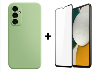 SKLO + PUZDRO 2v1 pre Samsung Galaxy A34 5G - Silikónové MATT zelené (Puzdro a sklo pre Samsung Galaxy A34 5G)
