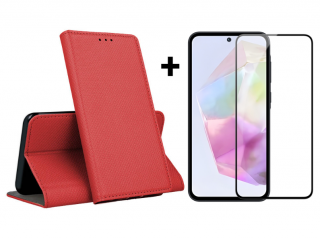 SKLO + PUZDRO 2v1 pre Samsung Galaxy A35 5G - Knižkové puzdro MAGNET červené (Peňaženkové puzdro a sklo pre Samsung Galaxy A35 5G)