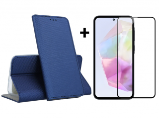 SKLO + PUZDRO 2v1 pre Samsung Galaxy A35 5G - Knižkové puzdro MAGNET modré (Peňaženkové puzdro a sklo pre Samsung Galaxy A35 5G)