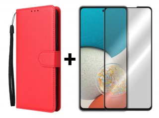 SKLO + PUZDRO 2v1 pre Samsung Galaxy A53 5G - Knižkové puzdro SOLID červené (Puzdro a sklo pre Samsung Galaxy A53 5G)