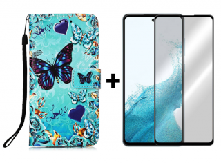 SKLO + PUZDRO 2v1 pre Samsung Galaxy A54 5G - Knižkové CARING BUTTERFLY (Puzdro a sklo pre Samsung Galaxy A54 5G)