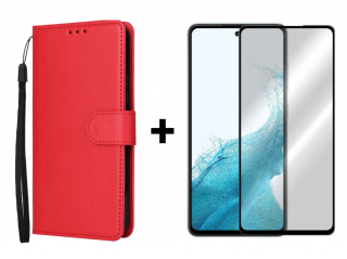 SKLO + PUZDRO 2v1 pre Samsung Galaxy A54 5G - Knižkové SOLID červené (Puzdro a sklo pre Samsung Galaxy A54 5G)