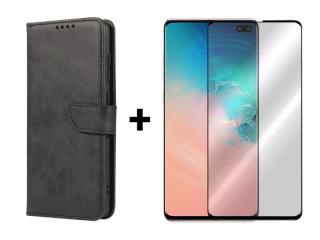 SKLO + PUZDRO 2v1 pre Samsung Galaxy S10 Plus - Knižkové SOLID čierne